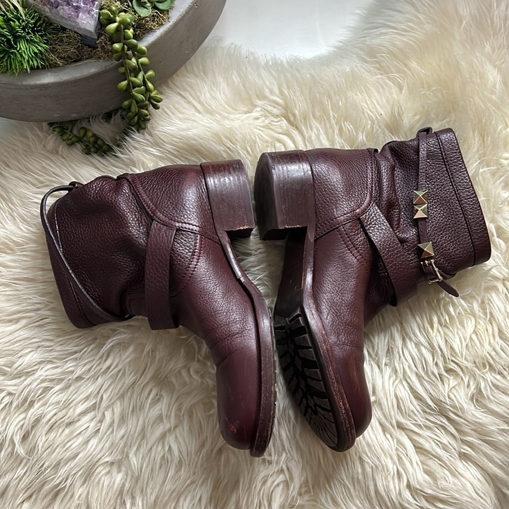 Valentino Rouge Absolute' studded Moto Boot 37.5 women’s DARK RED Preowned - Picture 12 of 12